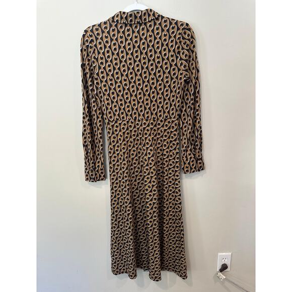 Boden Black Tan Chain Printed Laura Midi Jersey Knit Shirt Dress Size US 2R - Picture 4 of 8